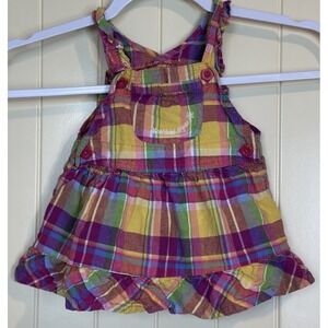 OshKosh Bgosh Toddler Girls Plaid Overall Dress‎ Sz 12 M Cotton Jumper
